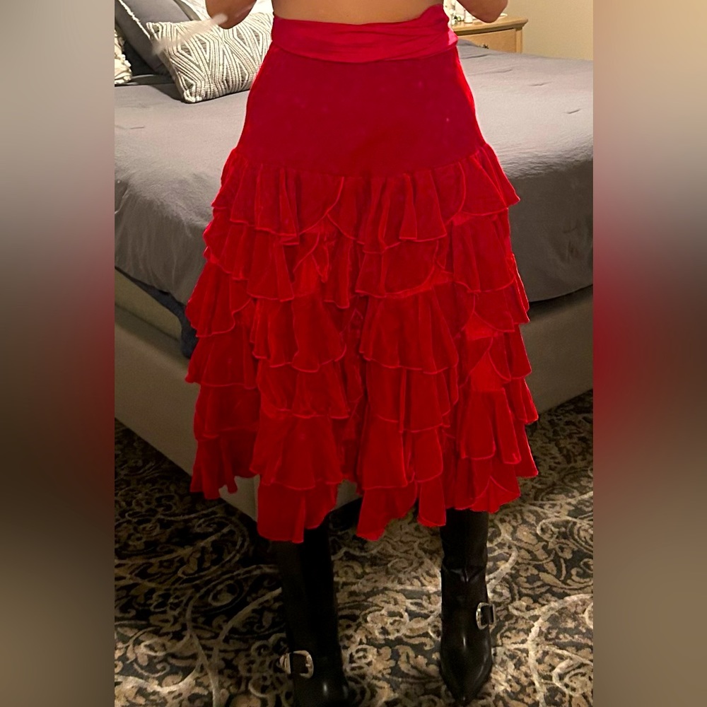 Chan Luu velvet/silk tiered high-waisted skirt- size S